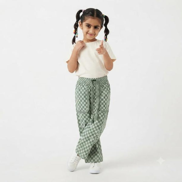 GIRLS 3 POCKET OFF WHITE / GRAY CHECKERBOARD TROUSER