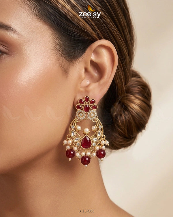 Moon Pearl Stone Chandbali Earrings