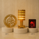 Modern Wooden LED Table Lamp with Round Cut Pattern with 2 Free Gifts