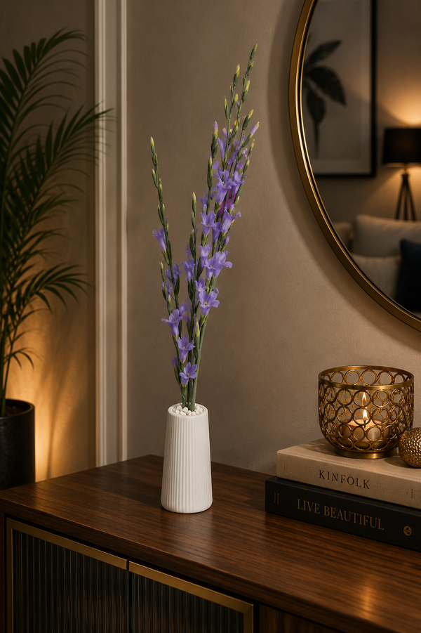 Luxury Artificial Purple Gladiolus Flower Arrangement in White Ceramic Vase | ch 0043