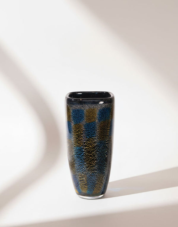 Artisanal Glass Vase — Blue & Amber