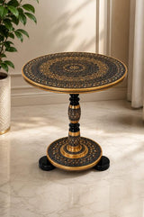 Hand-Painted Black & Gold Naqashi Wooden Coffee Side Table