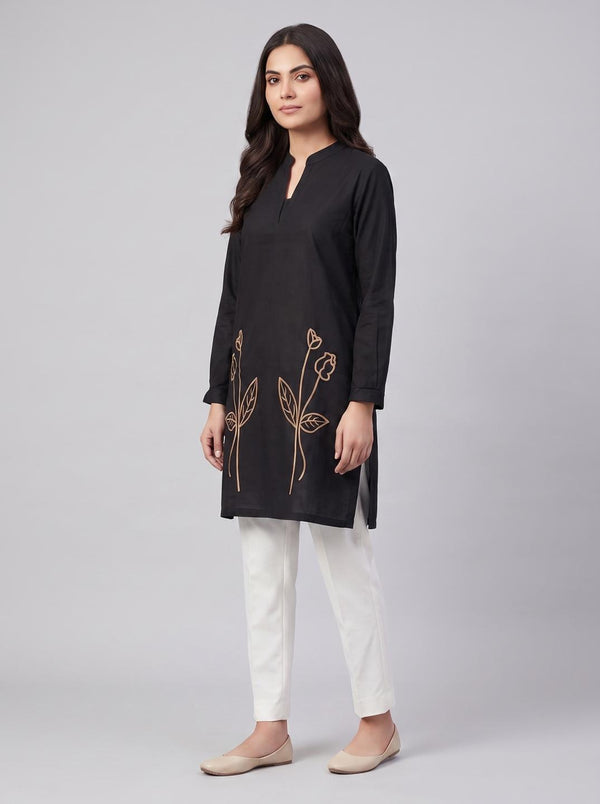 Stitched Embroidered Kurti - Black and golden