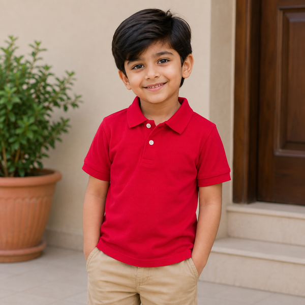 Boys Plain Polo Shirt - Red