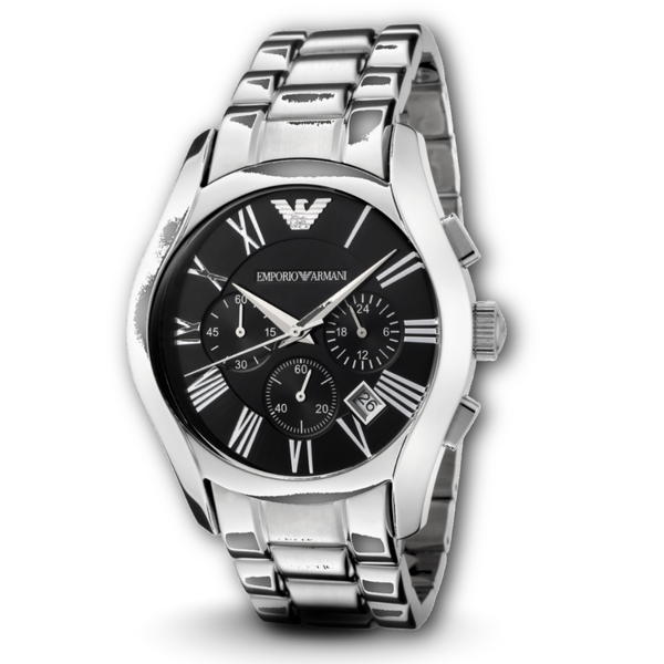 Emporio Armani Velente Chronograph Black Dial Silver Steel Strap Watch For Women - AR0674