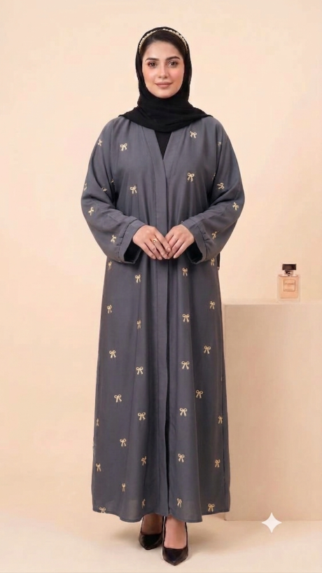 Bow Drop Abaya - Light Grey