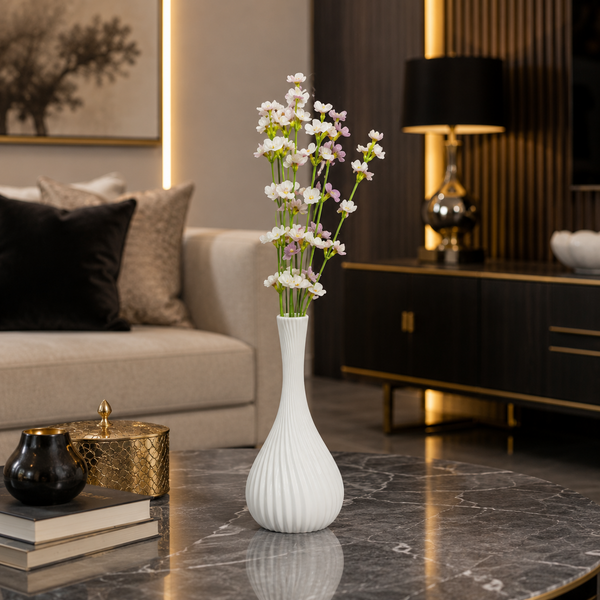 Luxury Artificial White Blossom Flower Arrangement with Elegant White Ceramic Vase | ch 0056