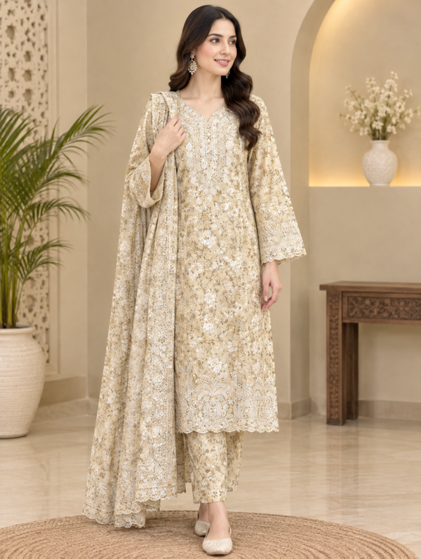 3 PC EMB LAWN RTW  SUIT D-16