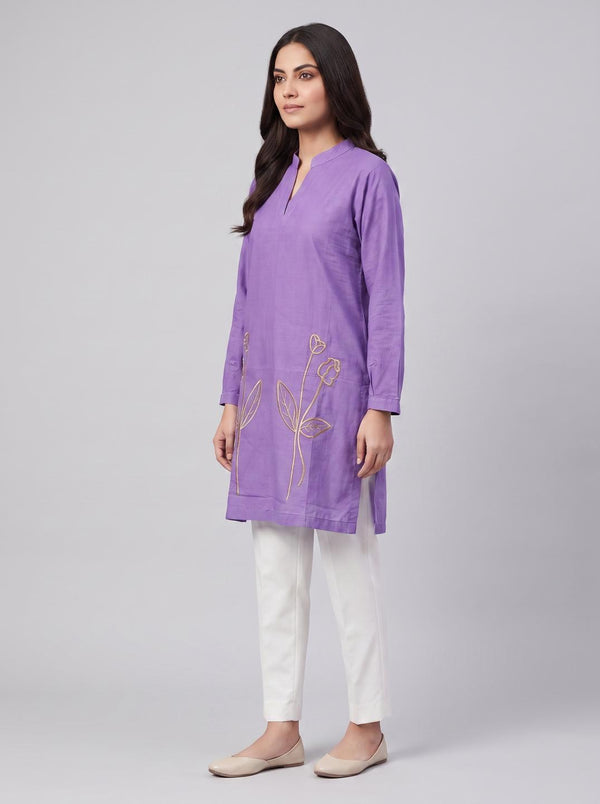 Stitched Embroidered Kurti - Purple