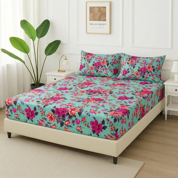Aqua Bloom - Fitted Bedsheet Set