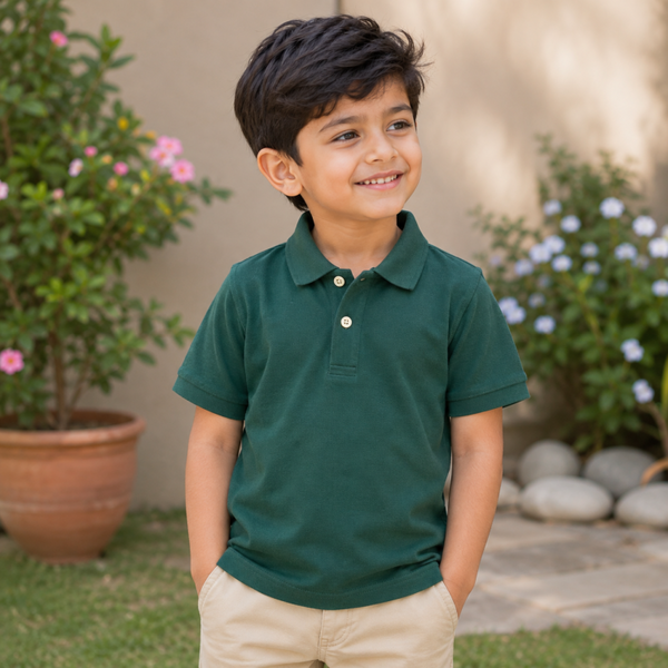 Boys Plain Polo Shirt - Green