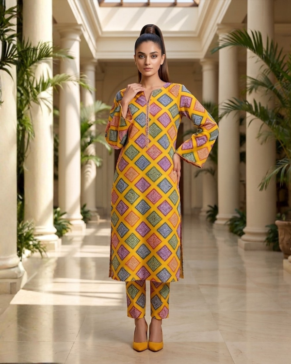2 Pieces - Gen-Z Unstitched Yellow Print Lawn Suit