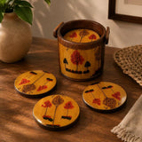 Handcrafted Wooden Coaster Set with Rotating Holder