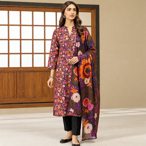 Unstitched 3Pc Printed Suit - Black and Multi