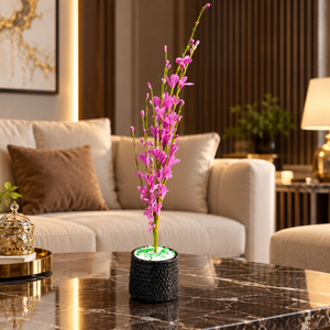 Artificial Pink Blossom Flower Plant with Black Decorative Pot CH 00324