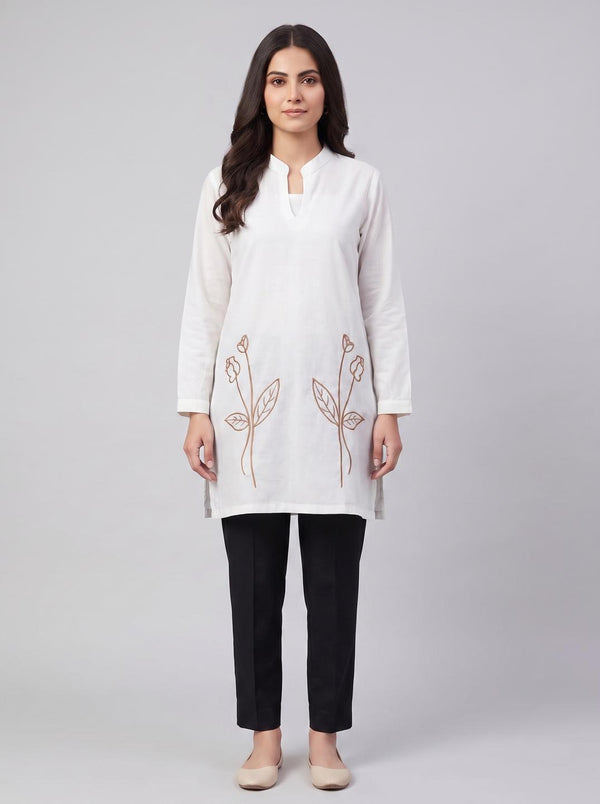 Stitched Embroidered Kurti - White