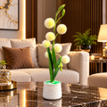 Artificial White Pom Pom Flower Plant with Green Leaves & Decorative White Pot CH 00329