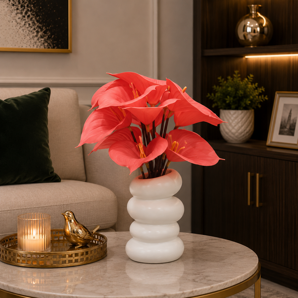 Luxury Artificial Red Calla Lily Flower Arrangement with Modern White Ceramic Vase | ch oo75