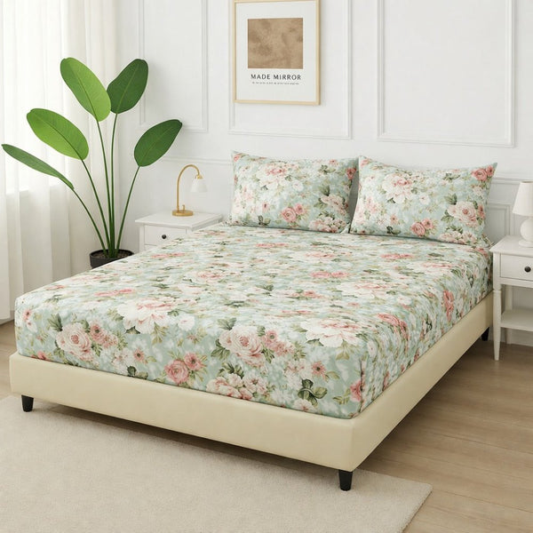 Green FLower - Fitted Bedsheet Set