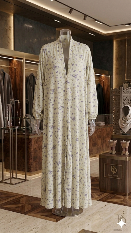 Hash white flowery Abaya