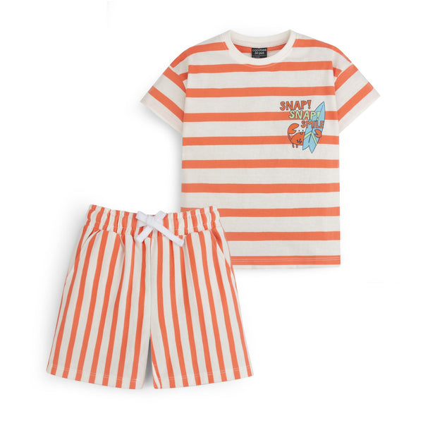 Coral Striped Shorts Set
