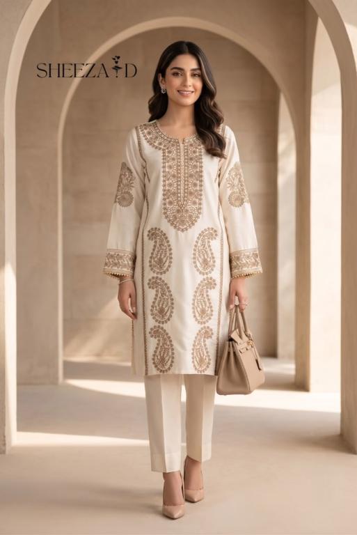 Off White 2 pcs Embroidered Suit