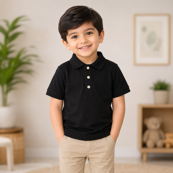 Boys Plain Polo Shirt - Black