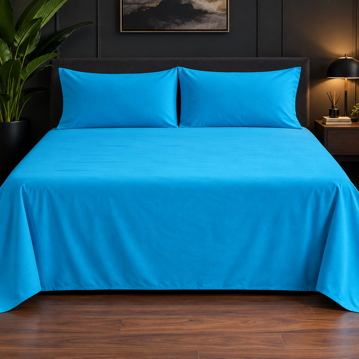 Premium Plain Bedsheet Set - Vibrant Blue