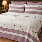 Mauve Polka Dot Print Bedsheet Set close-up of print and pillow covers