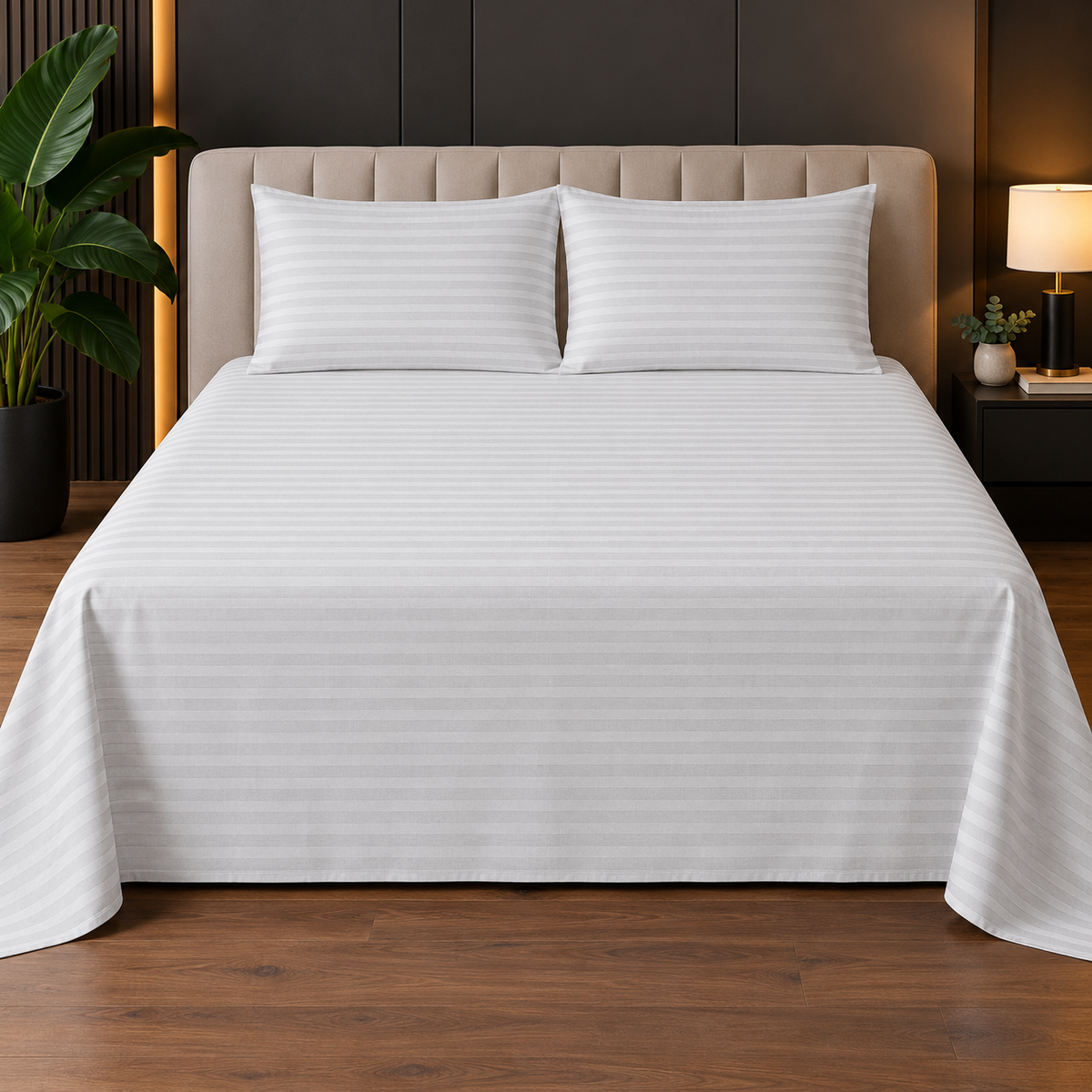 Classic Stripe Bedsheet Set - Off white