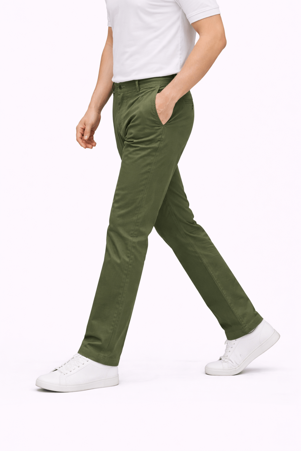 Olive Green Cotton Pant - Straight FitPantGarderobe Clothing