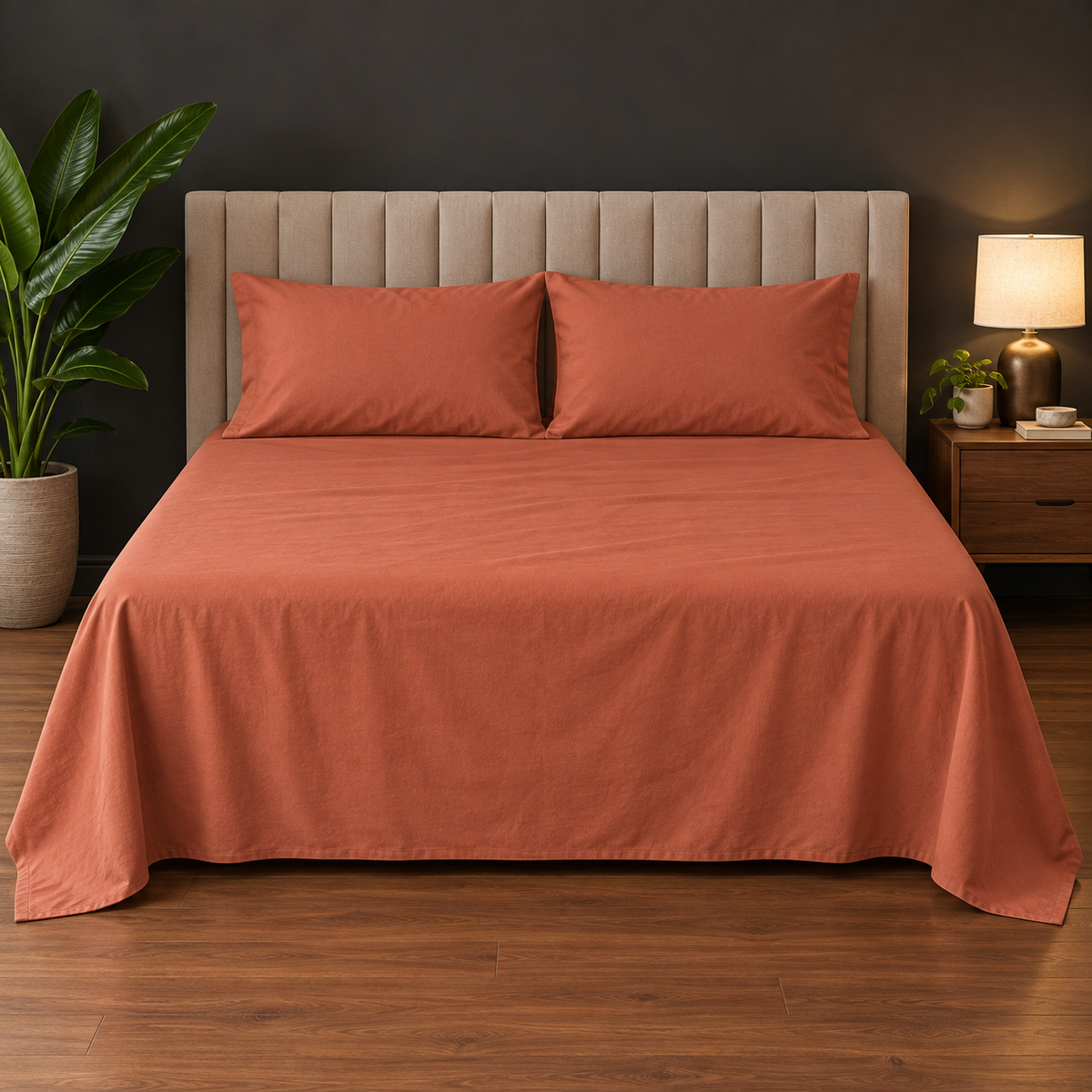 Premium Plain Bedsheet Set - Orange