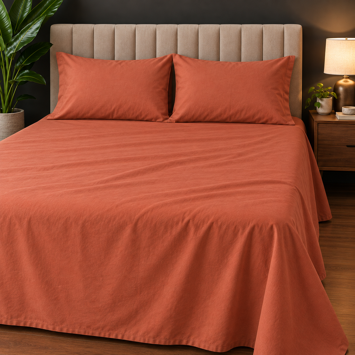 Premium Plain Bedsheet Set - Orange