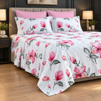 Pink Lily Print Bedsheet Set close-up of print and pillow covers