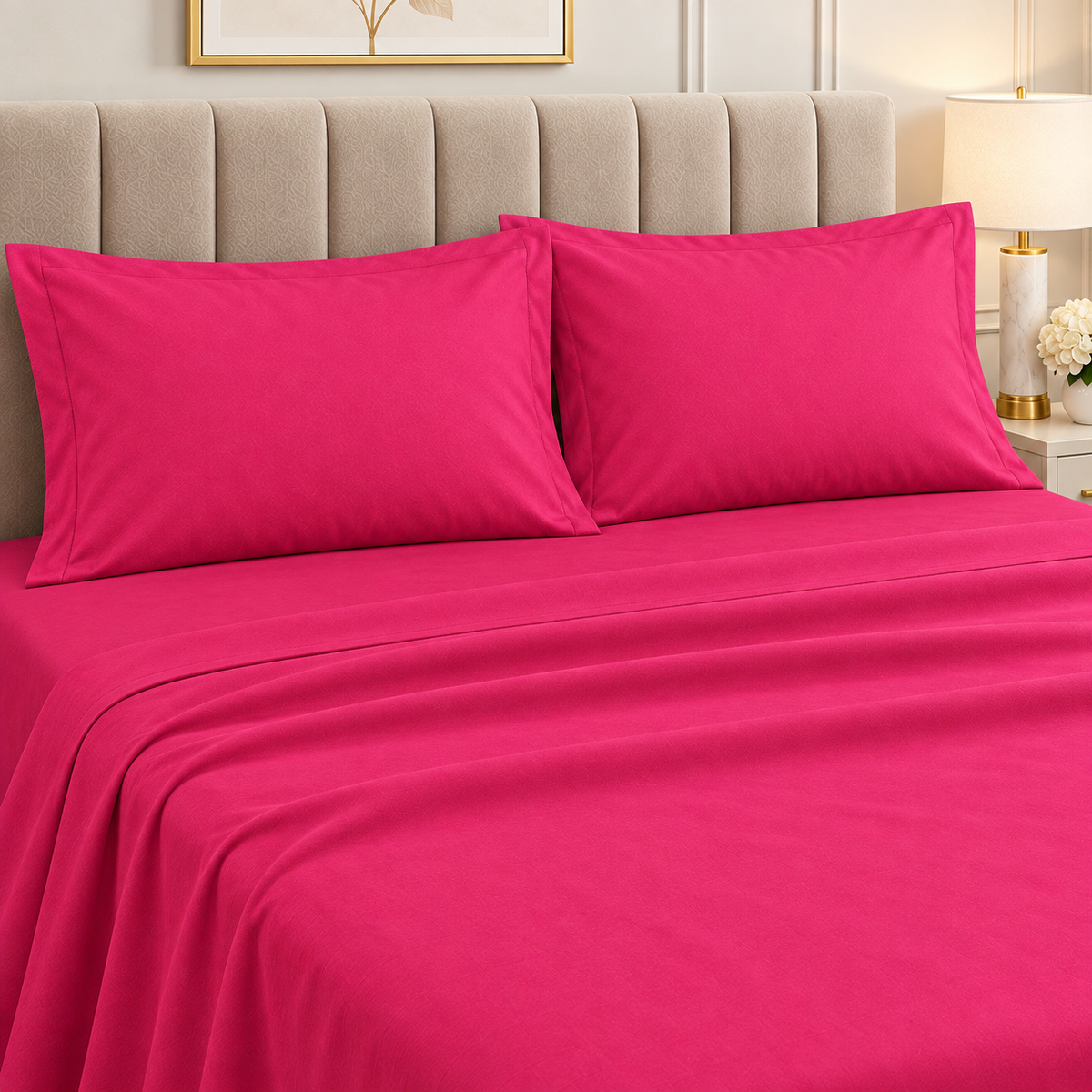 Premium Plain Bedsheet Set - Hot Pink