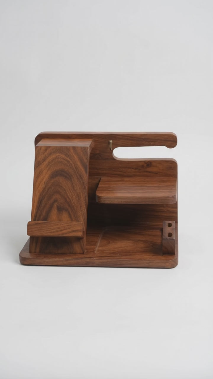 Pack of 2 Handcrafted Sheesham Wood Desk Organizer | Phone Dock, Watch Stand & Key Holder