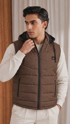 SLEEVLESS REMOVABLE & DETACHABLE JACKET-BROWN