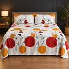 Whimsy Weave Red Sun Bloom Print Bedsheet Set on a bed