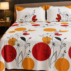 Red Sun Bloom Print Bedsheet Set close-up of print and pillow covers