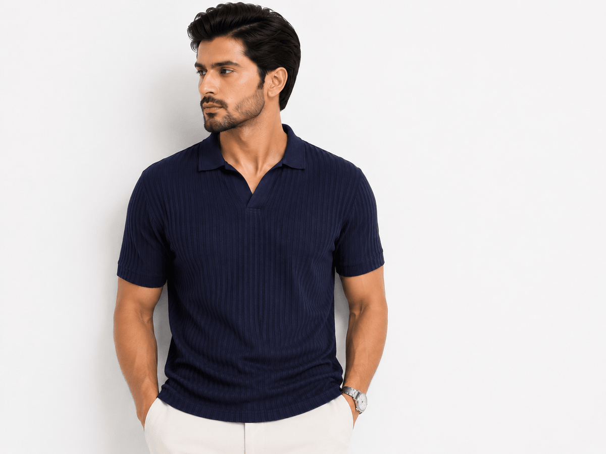 Regal Navy - Knitted Polo ShirtHalf Sleeves PoloGarderobe Clothing