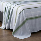 Sage Stripe Print Bedsheet Set close-up of print and pillow covers