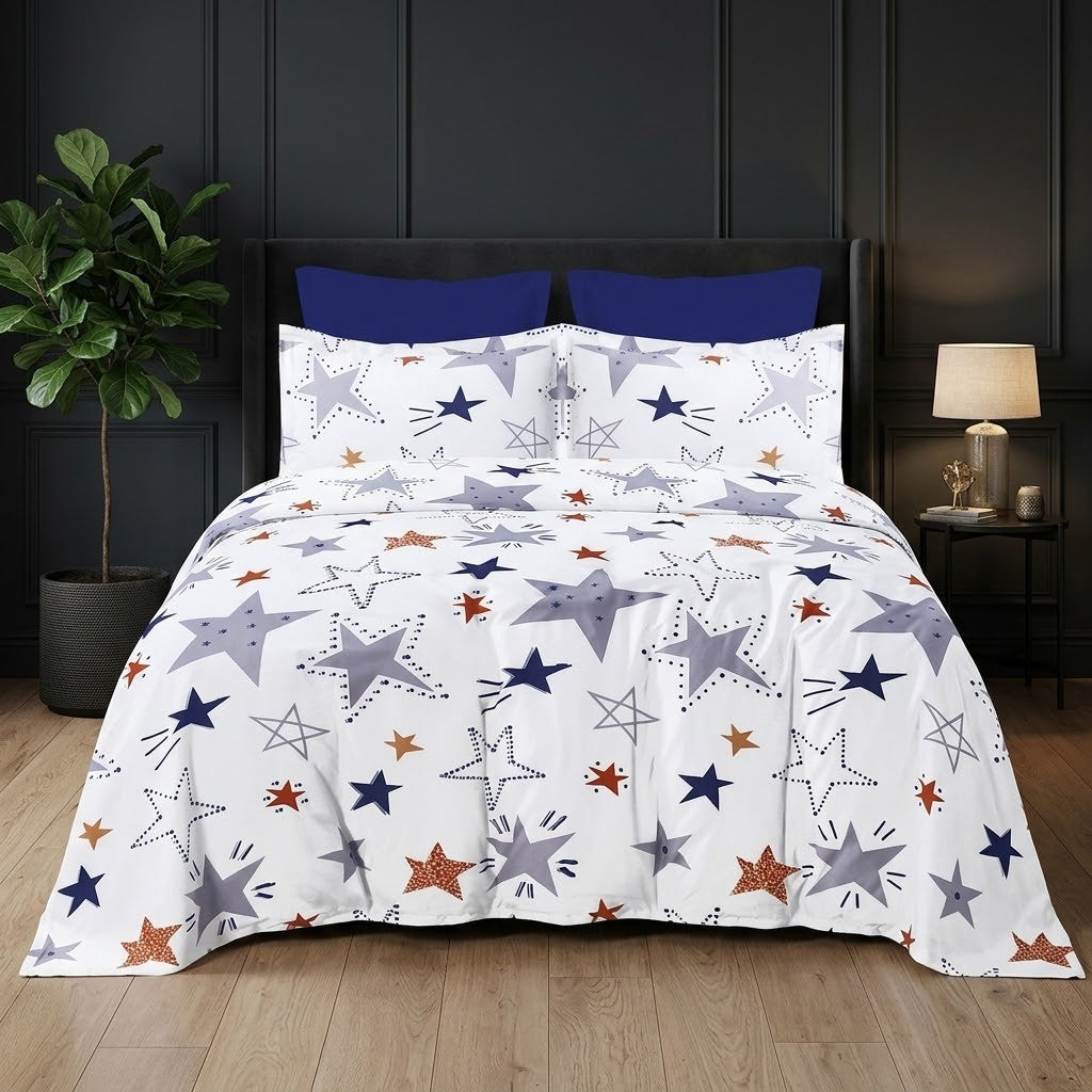 Whimsy Weave Shooting Star Print Bedsheet Set on a bed