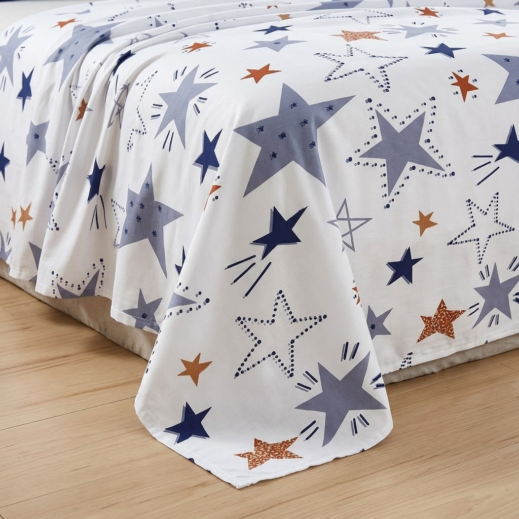 Shooting Star Print Bedsheet Set close-up of print and pillow covers
