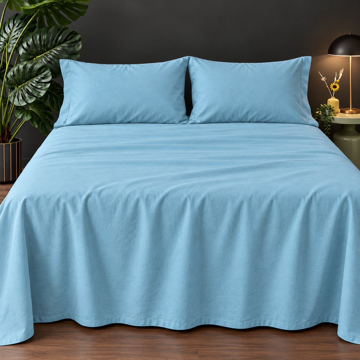 Premium Plain Bedsheet Set - Sky Blue