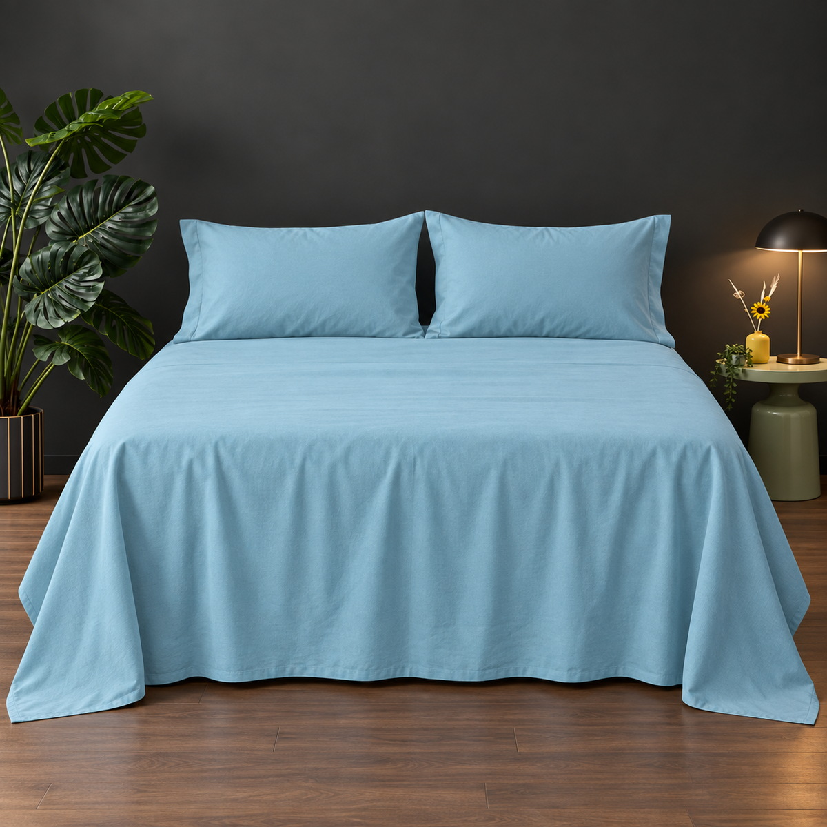 Premium Plain Bedsheet Set - Sky Blue