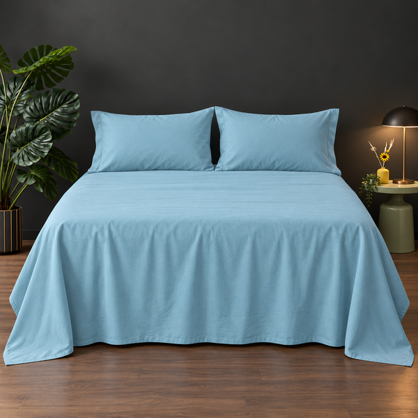Premium Plain Bedsheet Set - Sky Blue