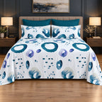 Whimsy Weave Teal Ring Print Bedsheet Set on a bed