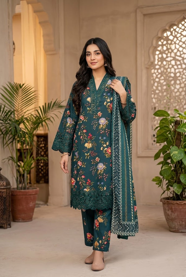3 PC EMB LAWN RTW  SUIT D-22