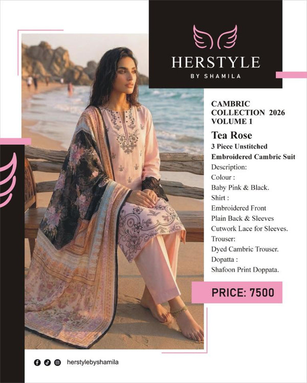 3 Piece Unstitched  Embroidered Cambric Suit