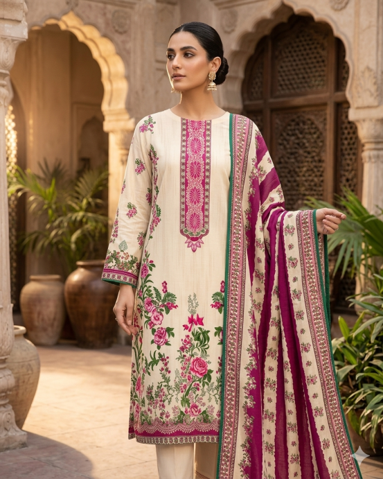 3 Pieces - Neova Unstitched Skin Print Lawn Suit